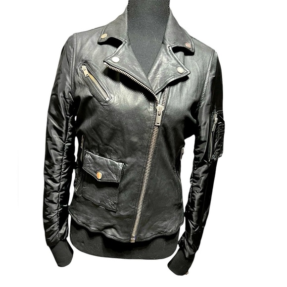 Doma Lamb Leather Nylon Black Bomber Style Jacket